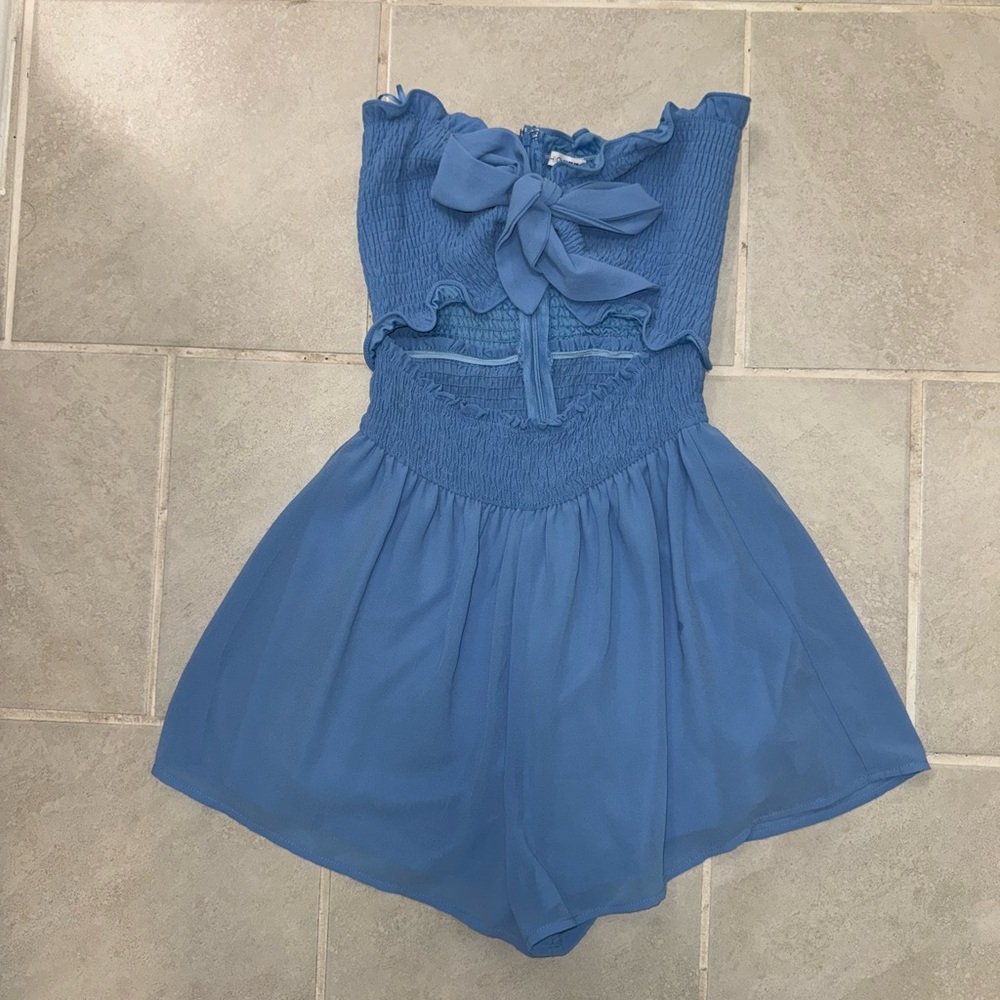 Fashion Nova Blue Ruffled Romper